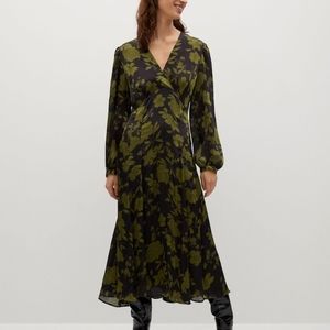 Mango black and green floral maxi dress